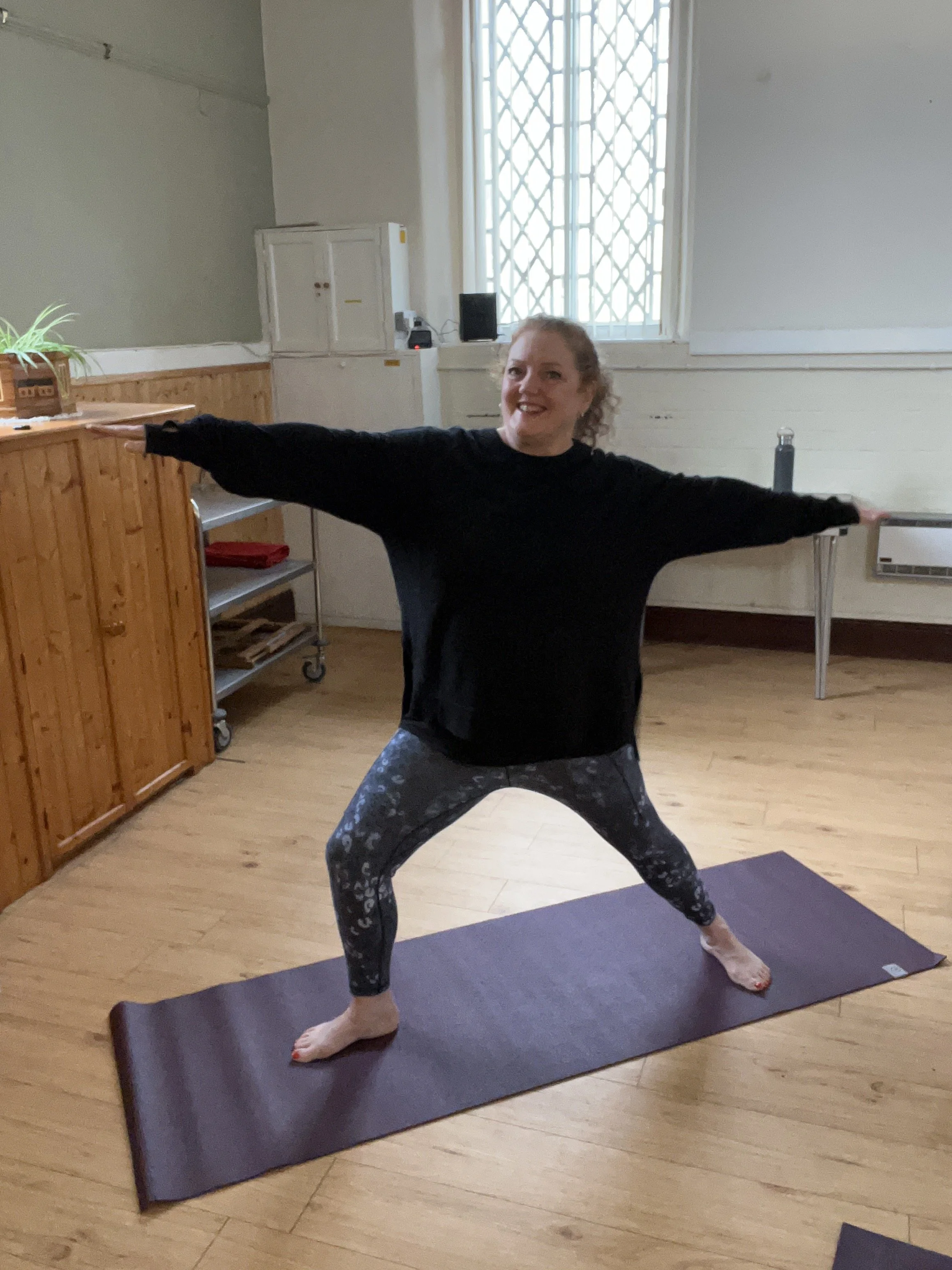 Jo teaching yoga in Chesterfield — trauma-informed yoga and somatic movement classes with Breathe by Jo, Derbyshire