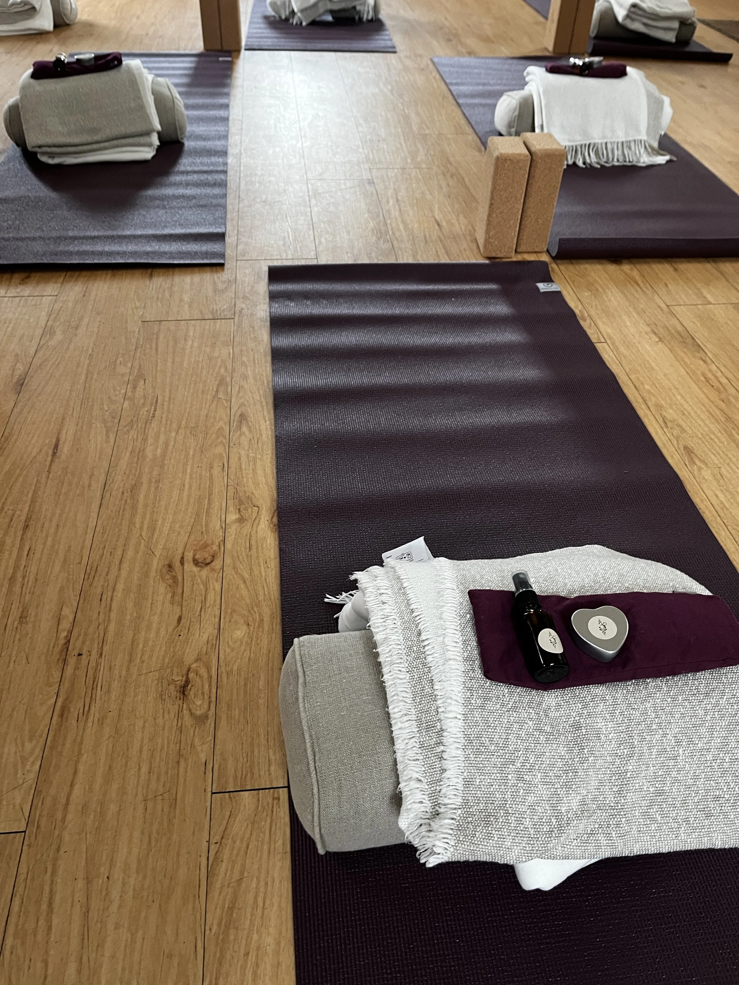 Yoga mats, bolsters, blankets and props at Cutthorpe Institute, Derbyshire — trauma-informed yoga, vinyasa flow and yin, 1:1 and group classes with Breathe by Jo