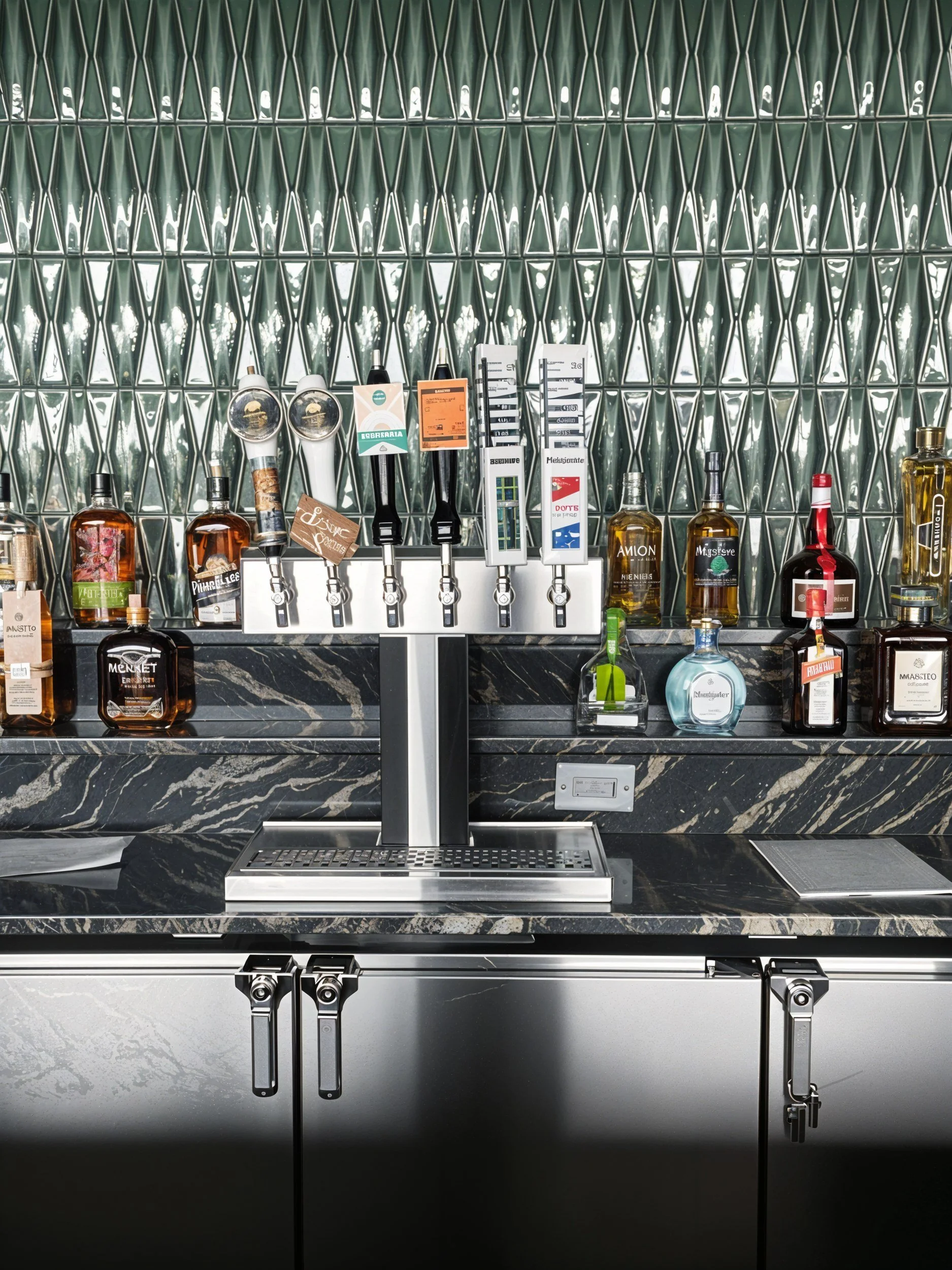 Bar taps and tiled backsplash
