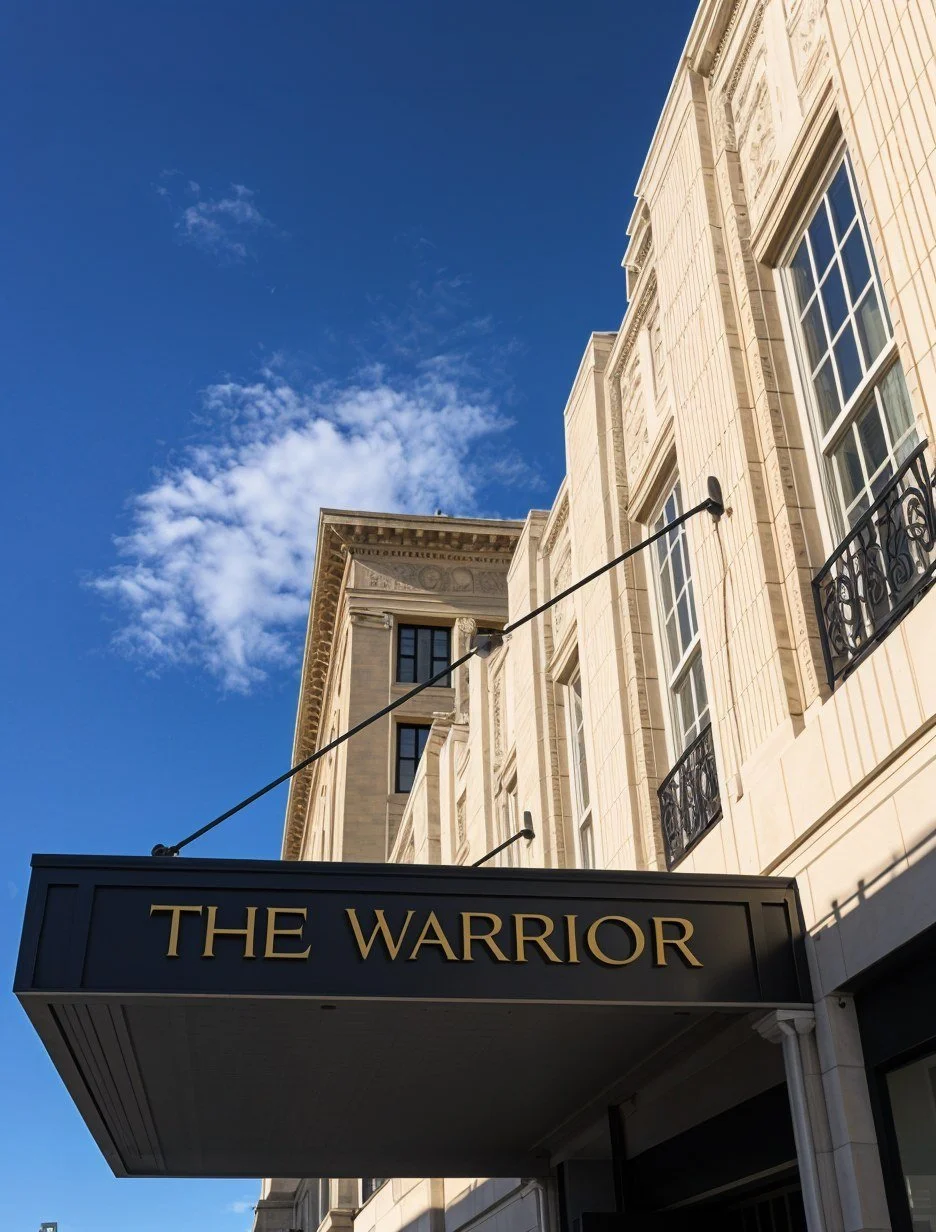 The Warrior Hotel marquee from below