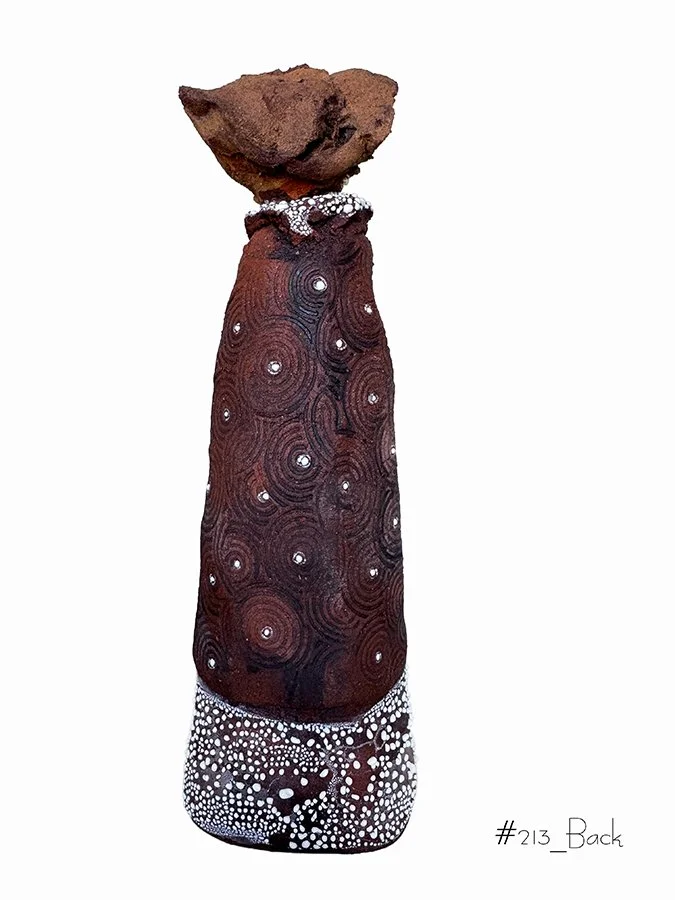 "Viajero #213-Back" ©HG, Sculptural Clay. Oxide, and Glaze.