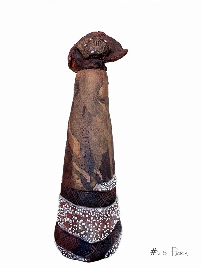 "Viajero #215-Back" ©HG, Sculptural Clay. Oxide, and Glaze.