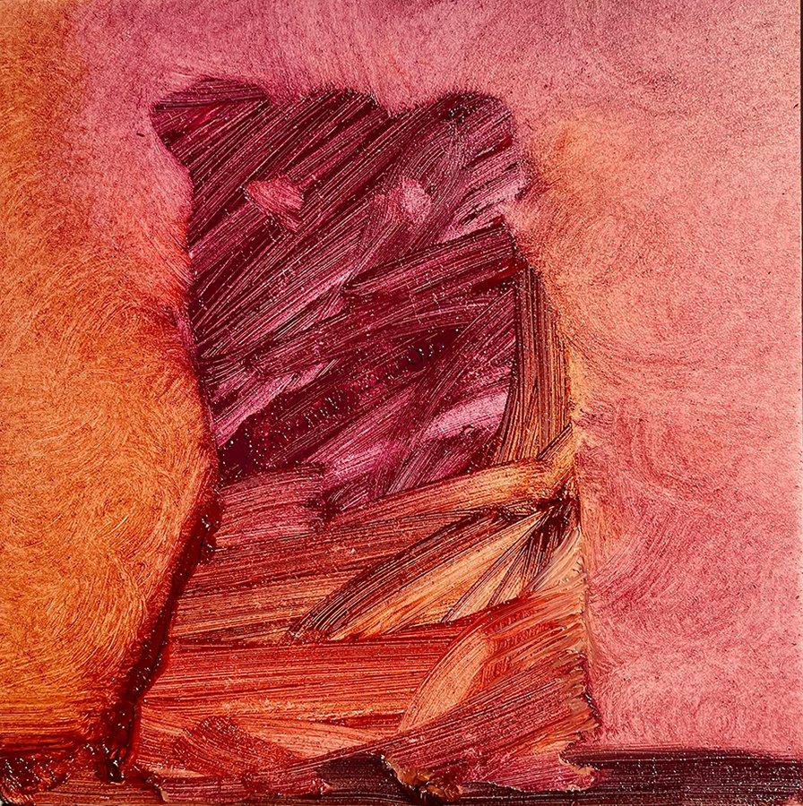 "Weaving threads between ourselves" ©HG (SOLD), Oil on Ampersand Gessobord, 5” x 5”.