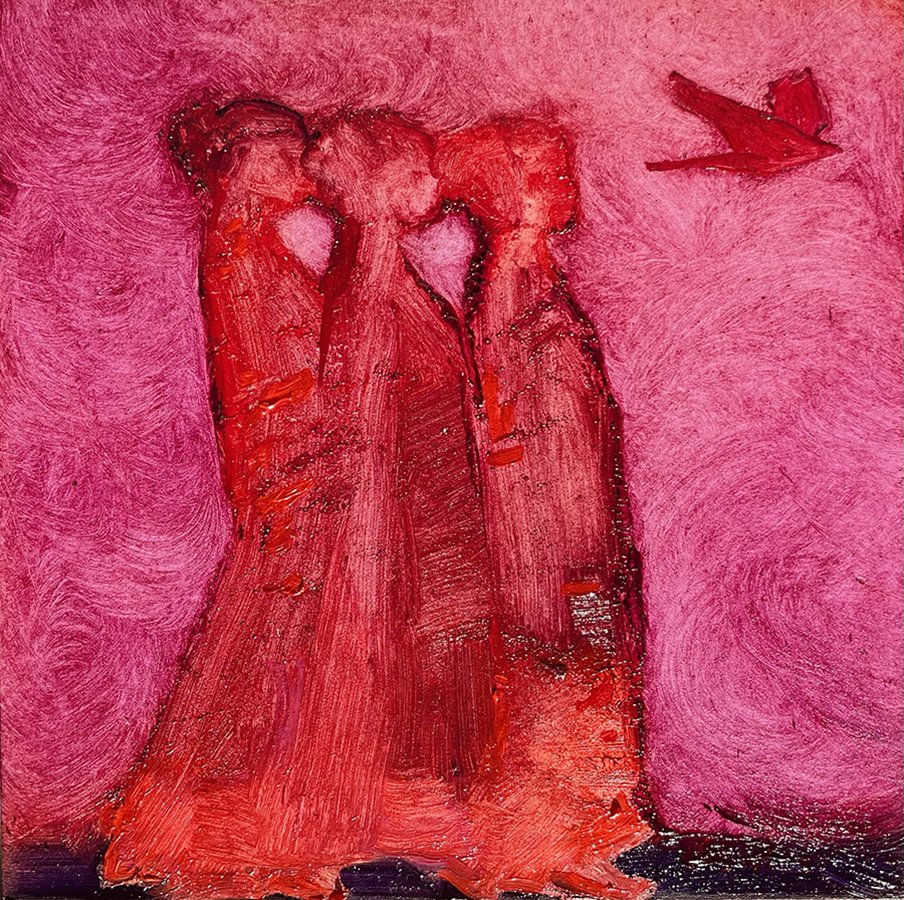 "All of a sudden we were four" © HG (SOLD),
Oil on Ampersand Gessobord, 5” x 5”.