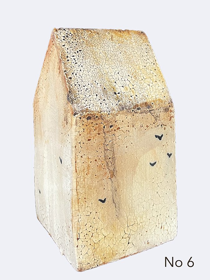 “Thoughts & Memories House, No 6” ©HG (SOLD), Mid Fire Sculptural Clay, Engobe, Oxide, and Underglaze, 7" x 9" x 4".