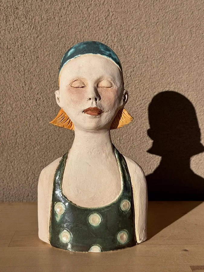 "The Swim Team: Teresa" ©HG (SOLD), 9” H x 5” W x 2” D.