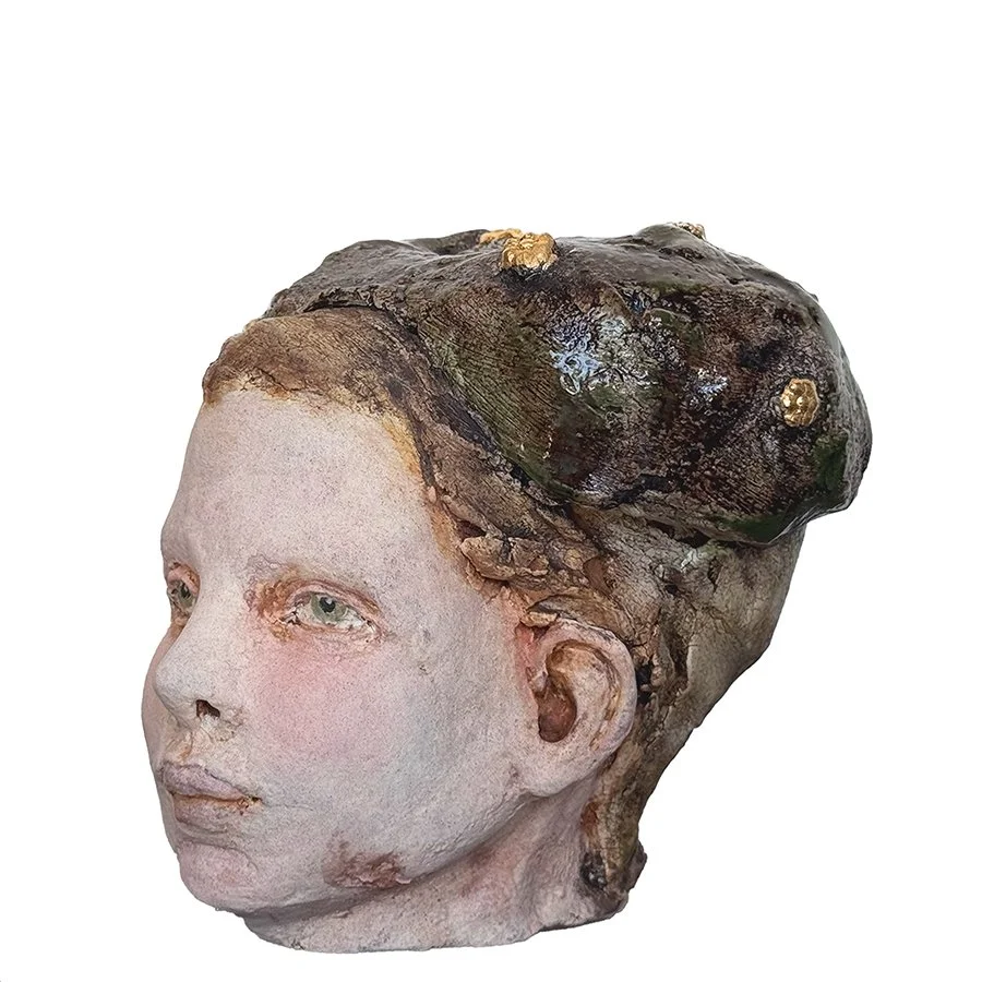 "Whimsical Prairie Dreams " ©HG,
Clay, engobe, oxide, glaze, and luster. 4-1/2" H x 4-3/4" W x 4-3/4" D.