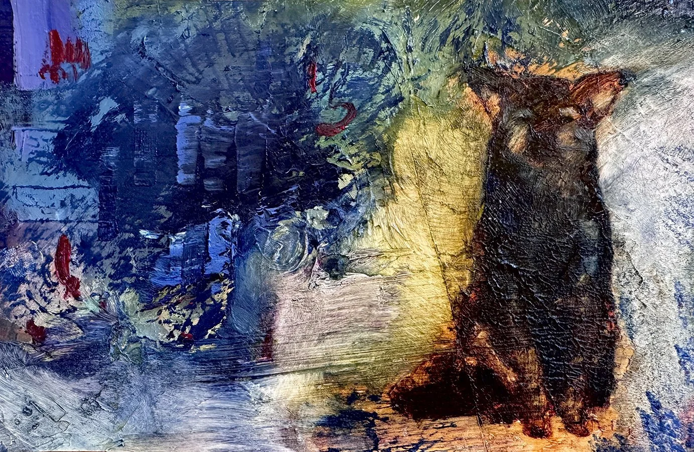 "Postcards from Somewhere ~ Day 4" ©HG, 
Oil on linen, 5.5” H x 8.5” W.