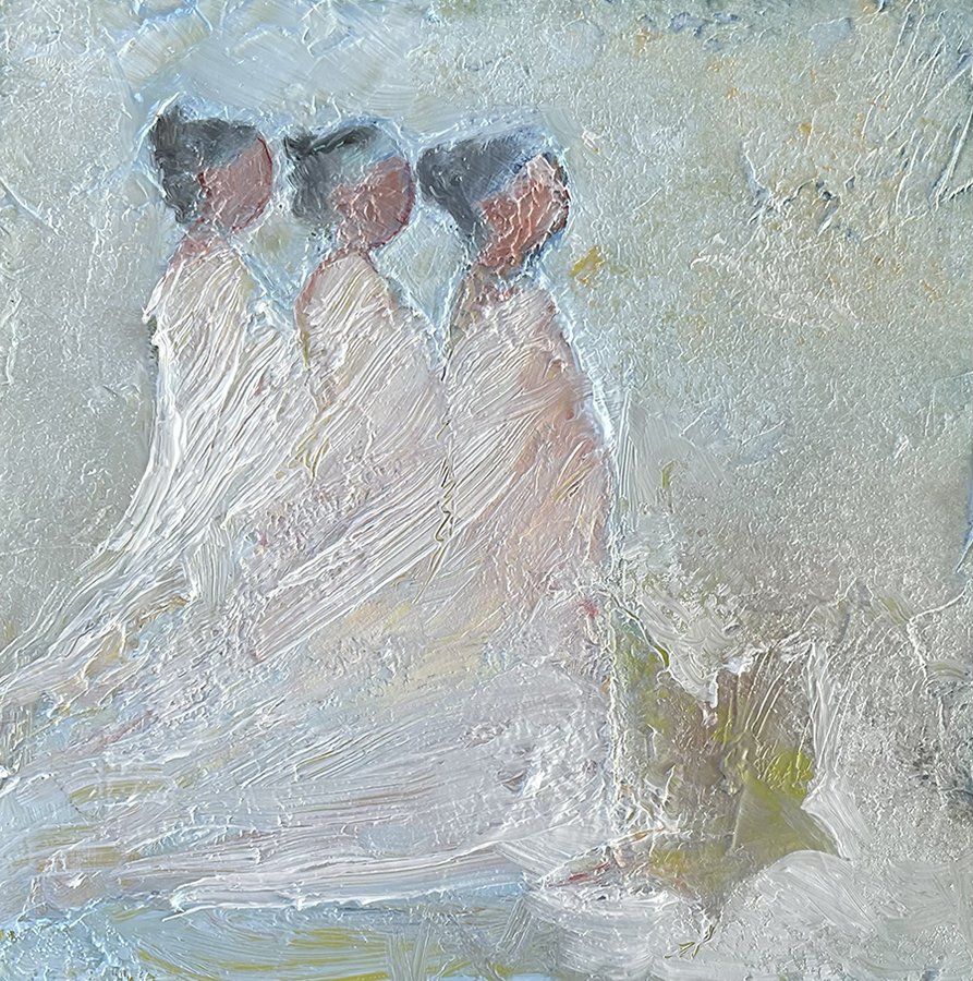 "We have made a pass at the infinite and made it ours" ©HG (SOLD) , Oil on Ampersand Gessobord, 5” x 5”.