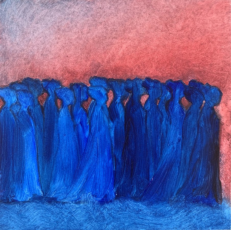 "Caminamos juntas" (SOLD) © HG,
Oil on Ampersand Gessobord, 5” x 5”.