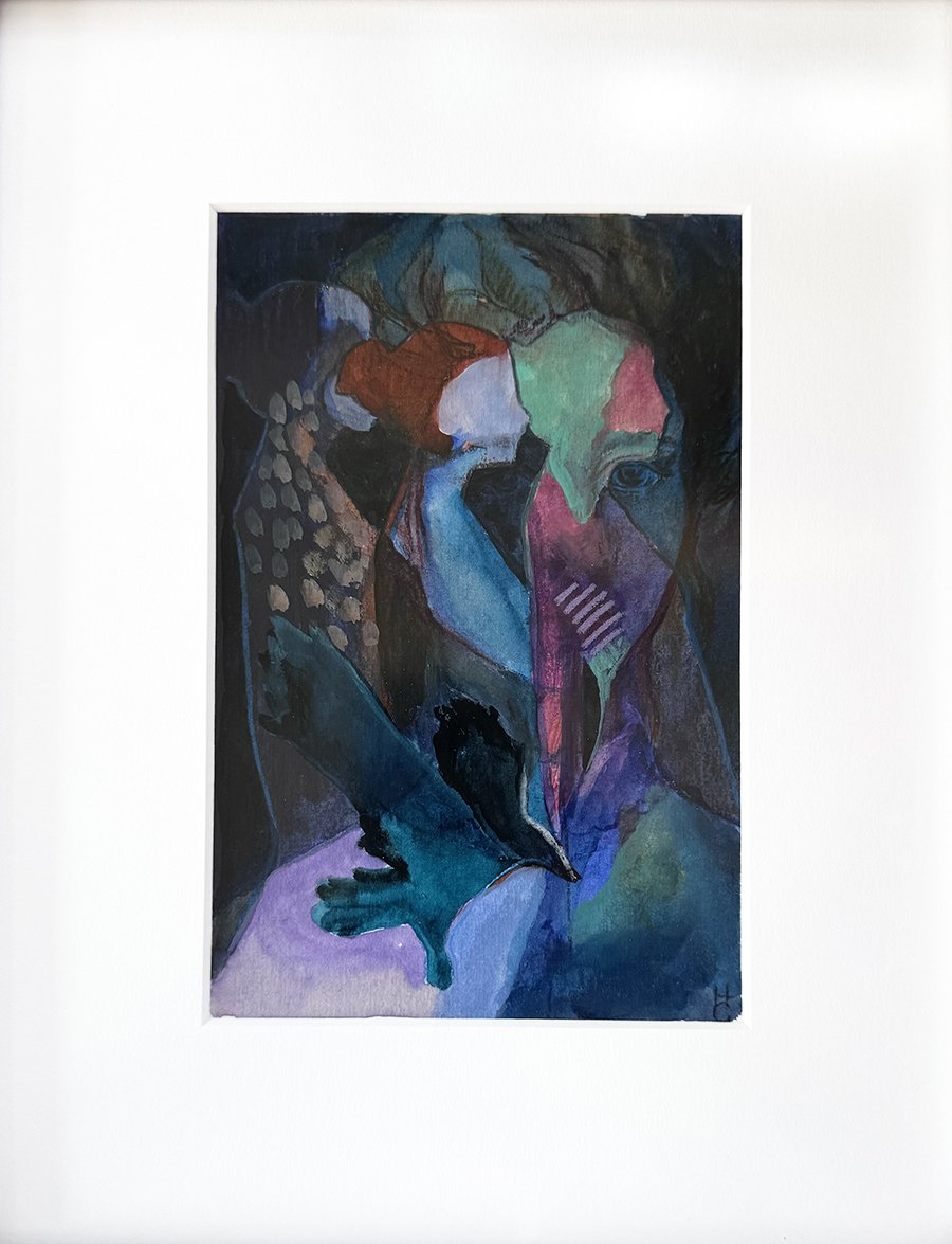 "Searching with a Heart for Any Fate" ©HG, (SOLD)
Watercolor and watercolor pencil on Medioevalis paper,
6.7 x 4.5 in.