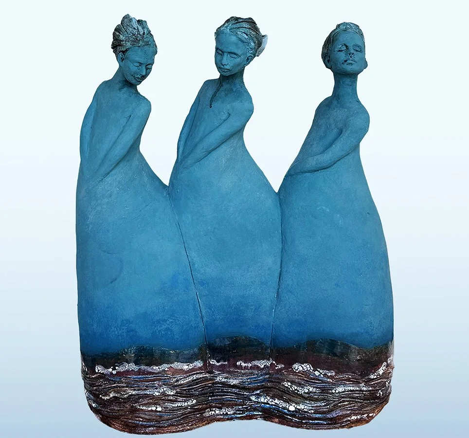 "The Myth Of The Undines" ©HG. Clay, oxide, and underglaze. 19-1/2” H x 15” W x 6-1/2” D.