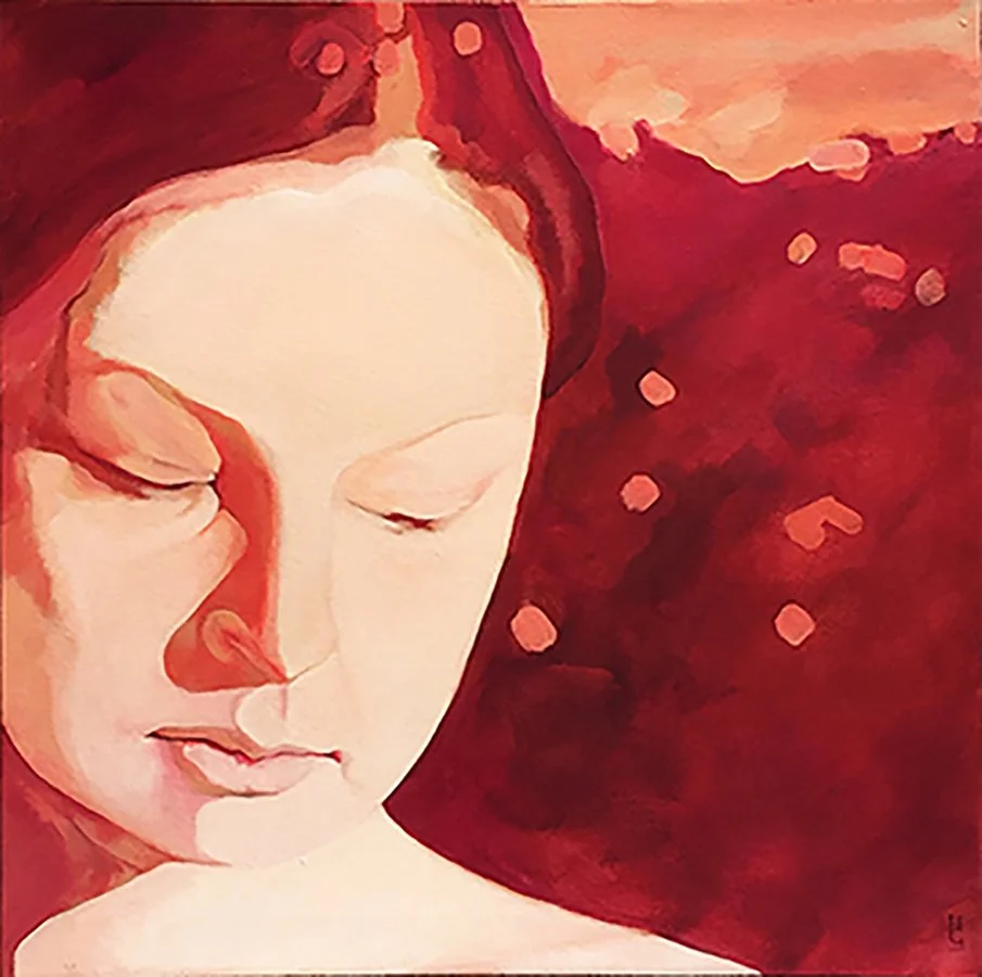 "Red Wash" © HG. 
Acrylic on Canvas, 24” x 24”.