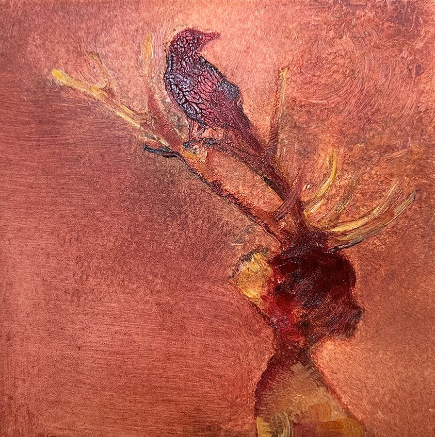 "Woven Dreams" © HG (SOLD). Oil on Ampersand Gessobord, 5” x 5”.