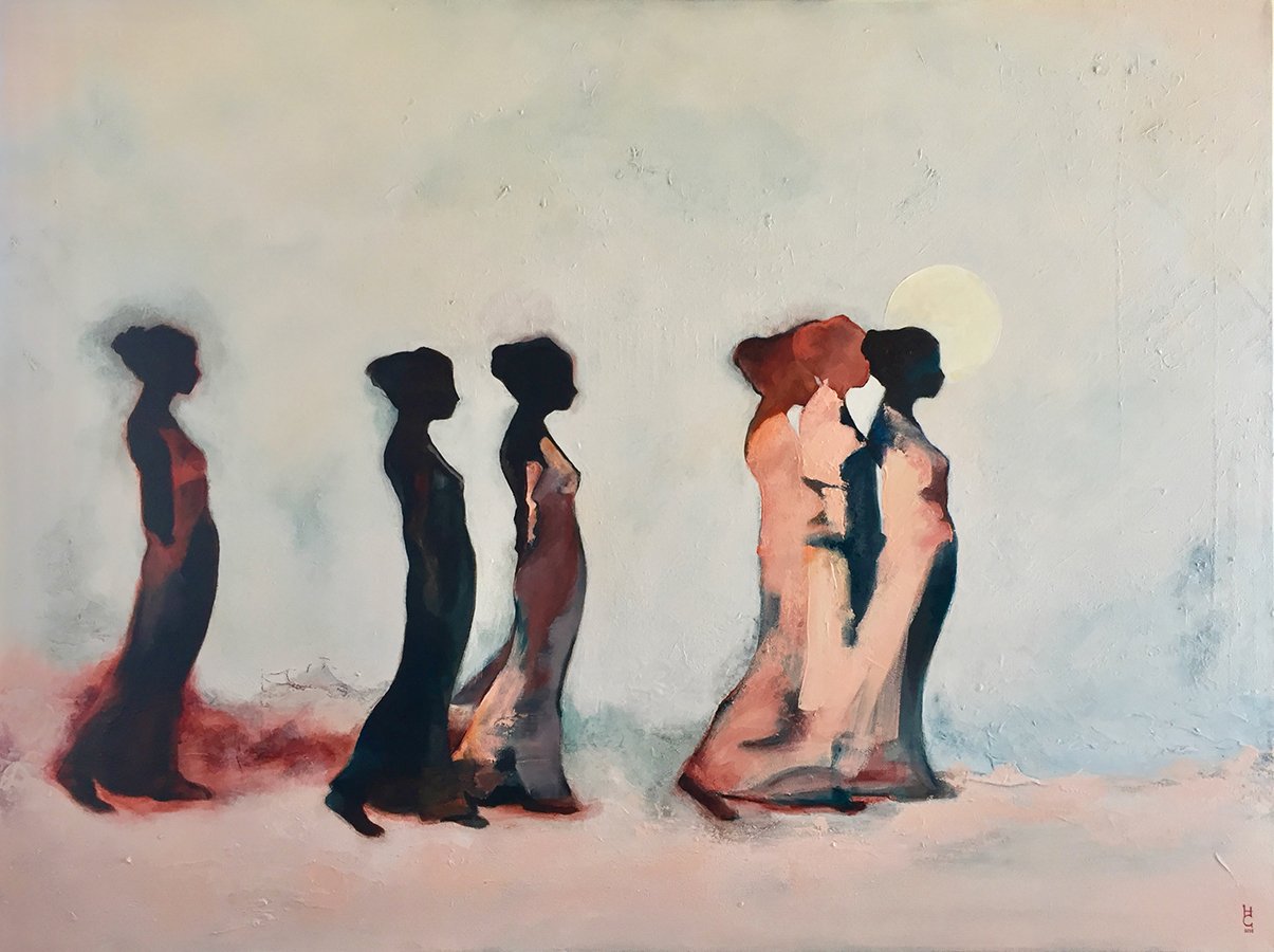 "The thread that binds them" ©HG (SOLD),
Acrylic on canvas, 30” x 40”.