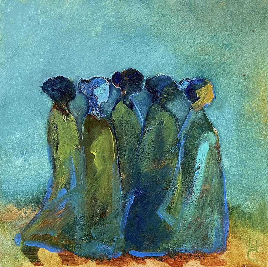 "Our moat around us is no more a moat" © HG (SOLD),
Oil on Ampersand Gessobord, 5” x 5”.