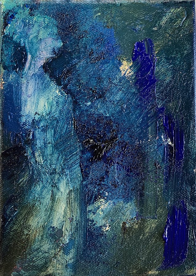 "Entre remolinos sigo andando" ©HG, Oil on canvas, 7" x 5".