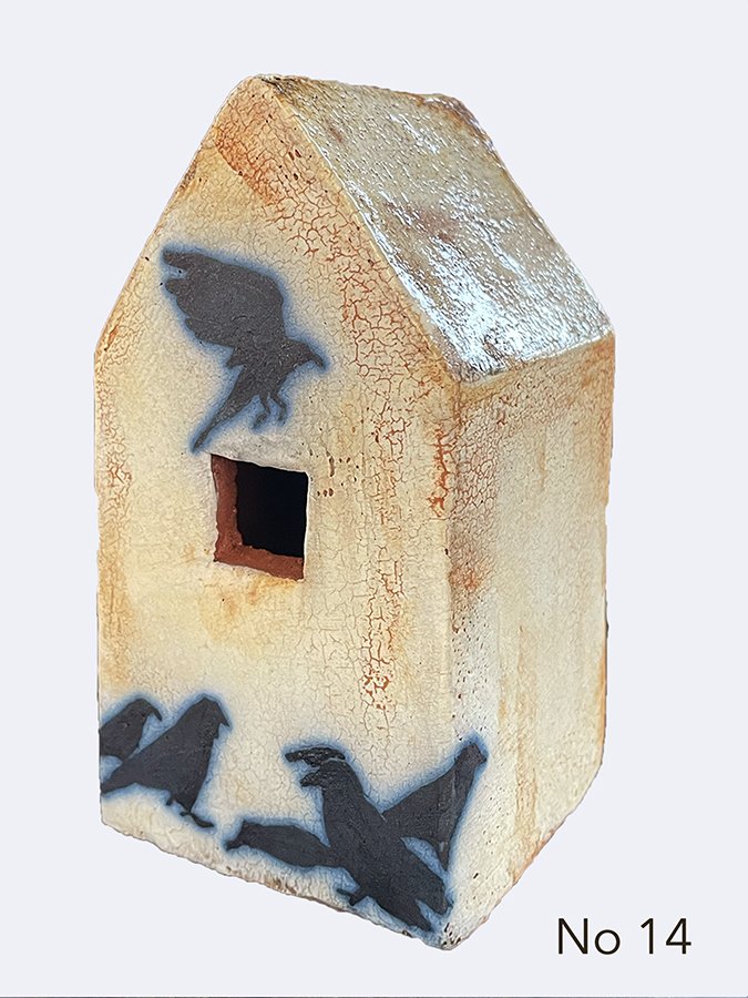 “Thoughts & Memories House, No 14” ©HG, (SOLD) Mid Fire Sculptural Clay, Engobe, Oxide, and Underglaze.