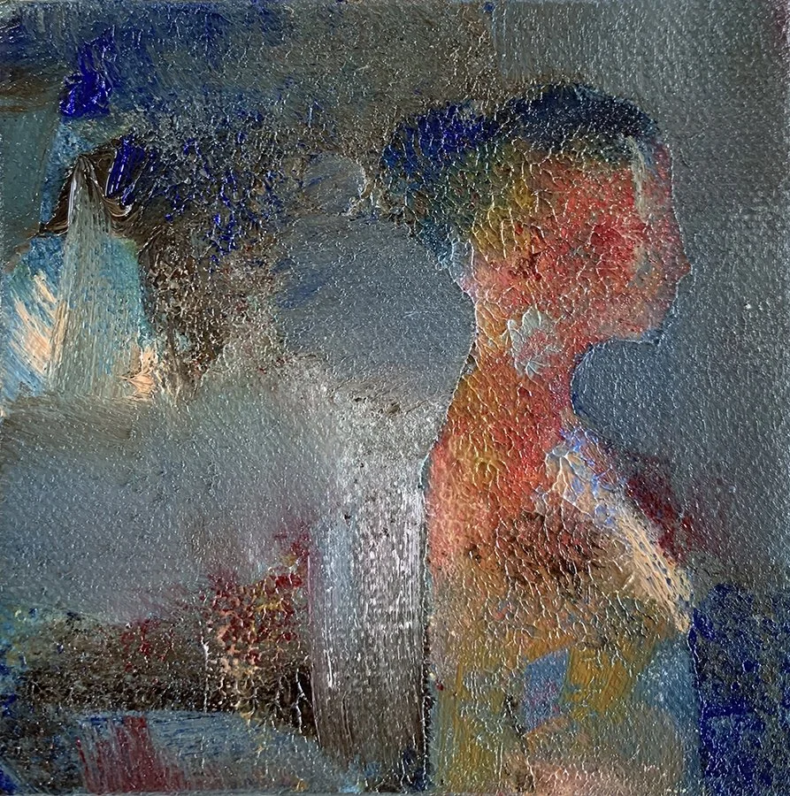 "Los tintes del rubor" © HG (SOLD).  Oil on canvas, 4” x 4”.