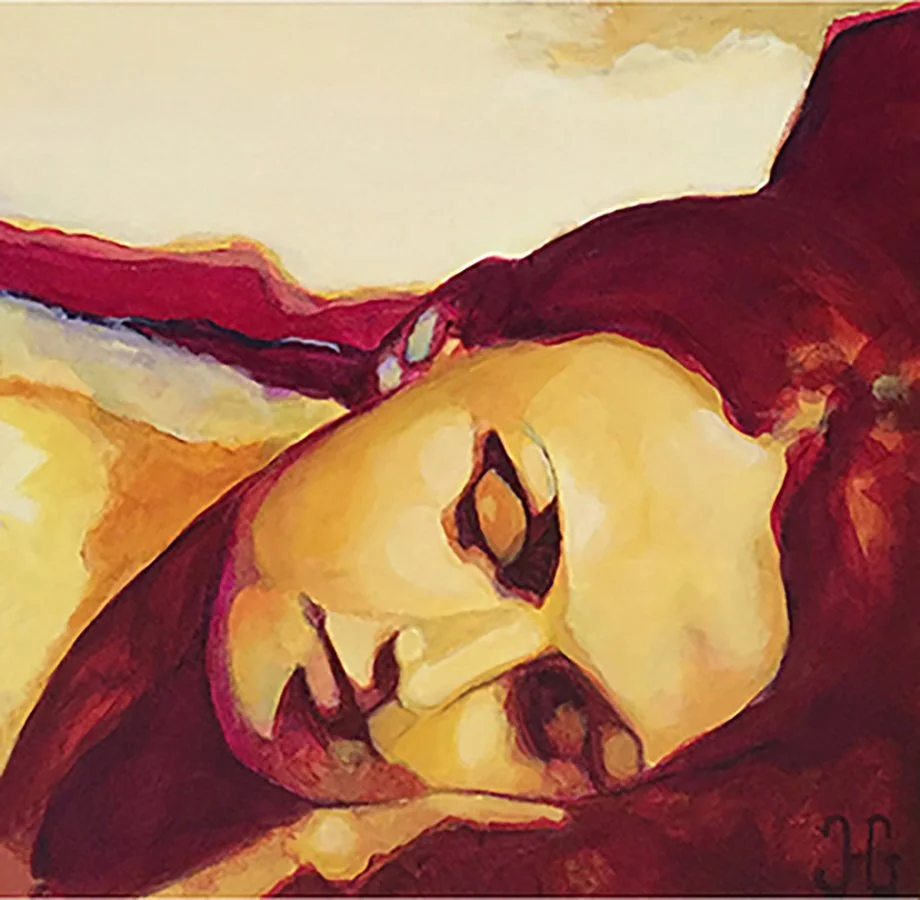 "Desert Slumber" © HG (SOLD).
Acrylic on Ampersand Gessobord, 5” x 5”.