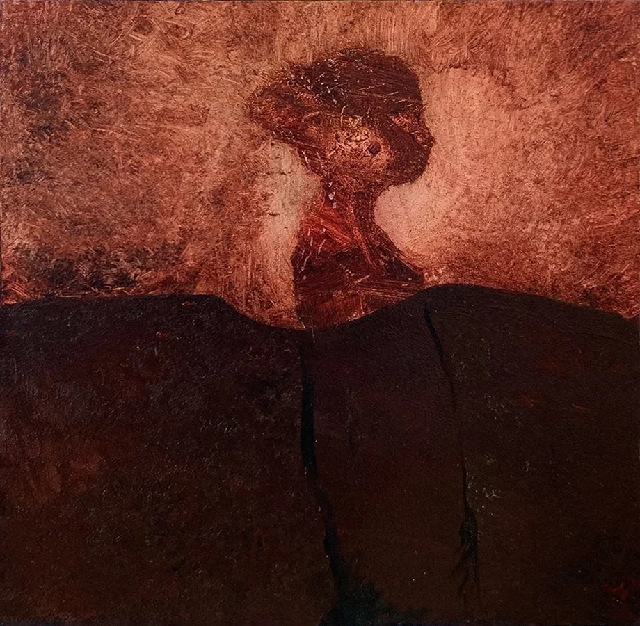 "La herrumbre" © HG (SOLD). Oil on Ampersand Gessobord, 5” x 5”.