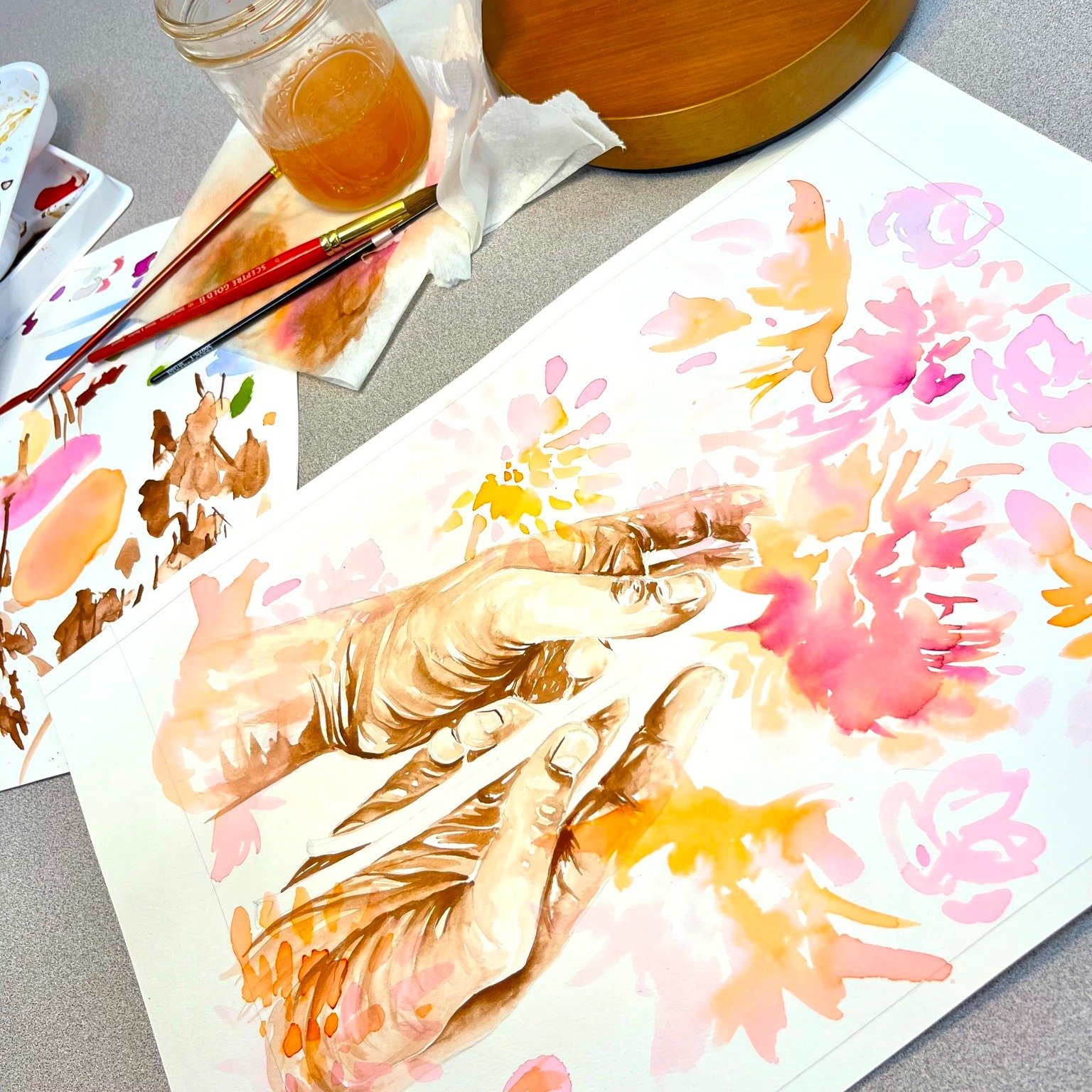 Back to school mode.
Grading, meetings, lectures, and demos. 
If you need me between classes, I&rsquo;ll be working on my hands and flowers.
My spring collection is already blooming&mdash;thank goodness. 🌿 🌼

#watercolorpainting #handsandflowers #s