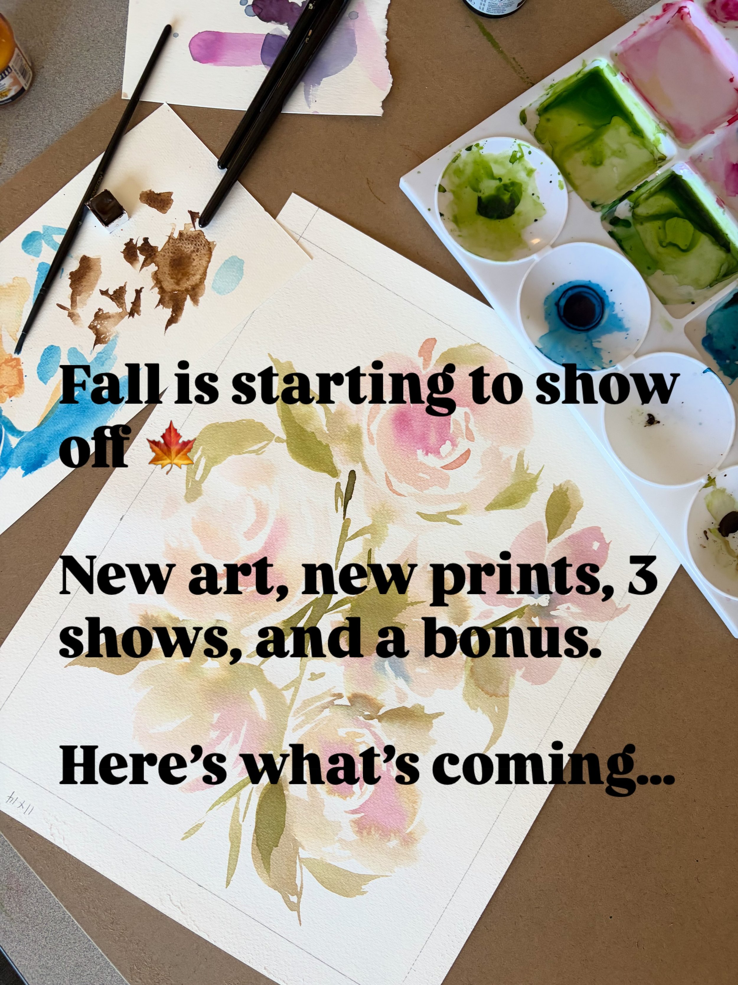 This season is full.
In the best way 🍂

You can find print release details and show info at the link in my bio or on my website.
And of course, you&rsquo;re always welcome to join my weekly art email list so you don&rsquo;t miss anything fun 🍁

emi
