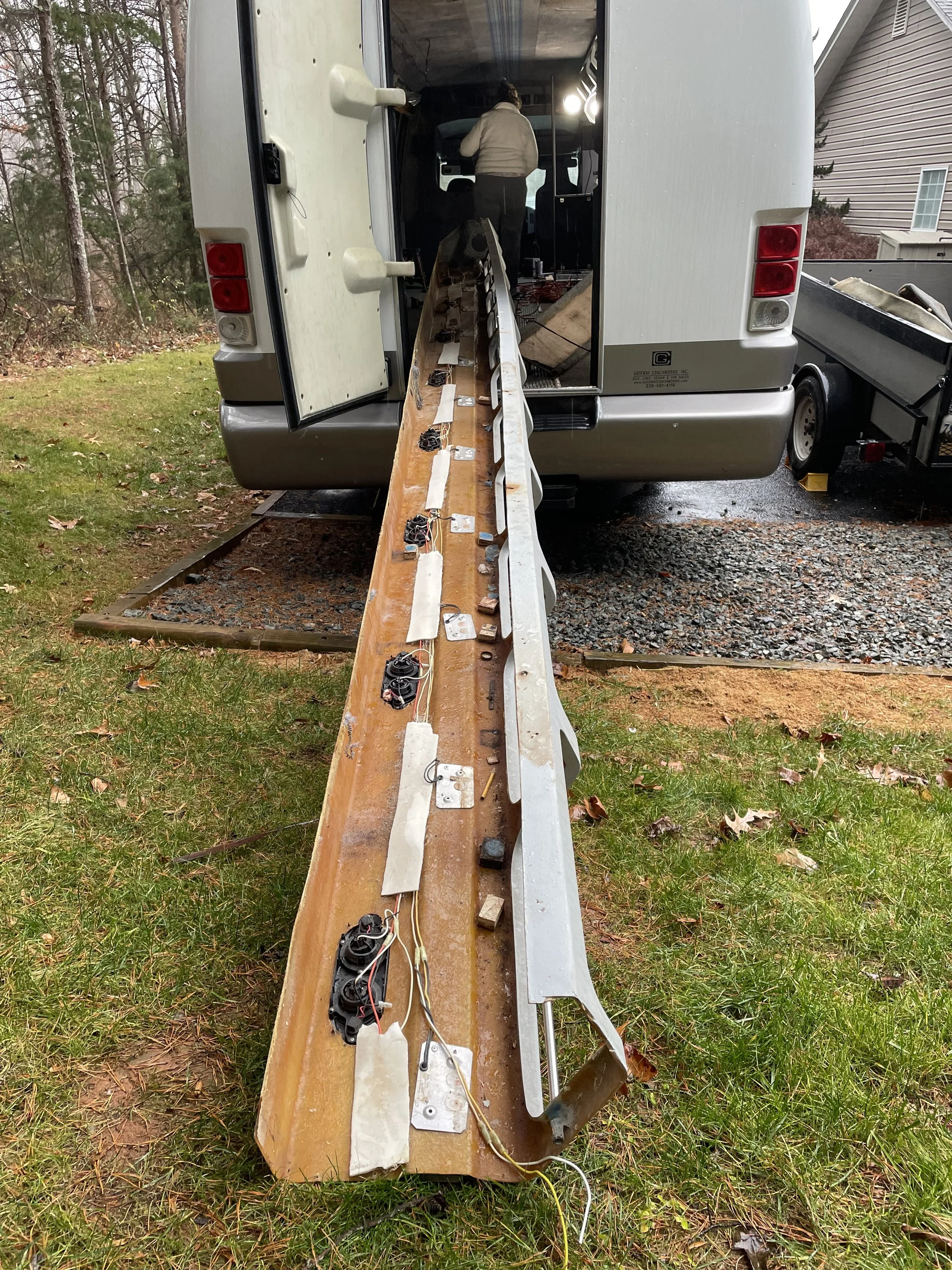 Gutting the interior of the bus
