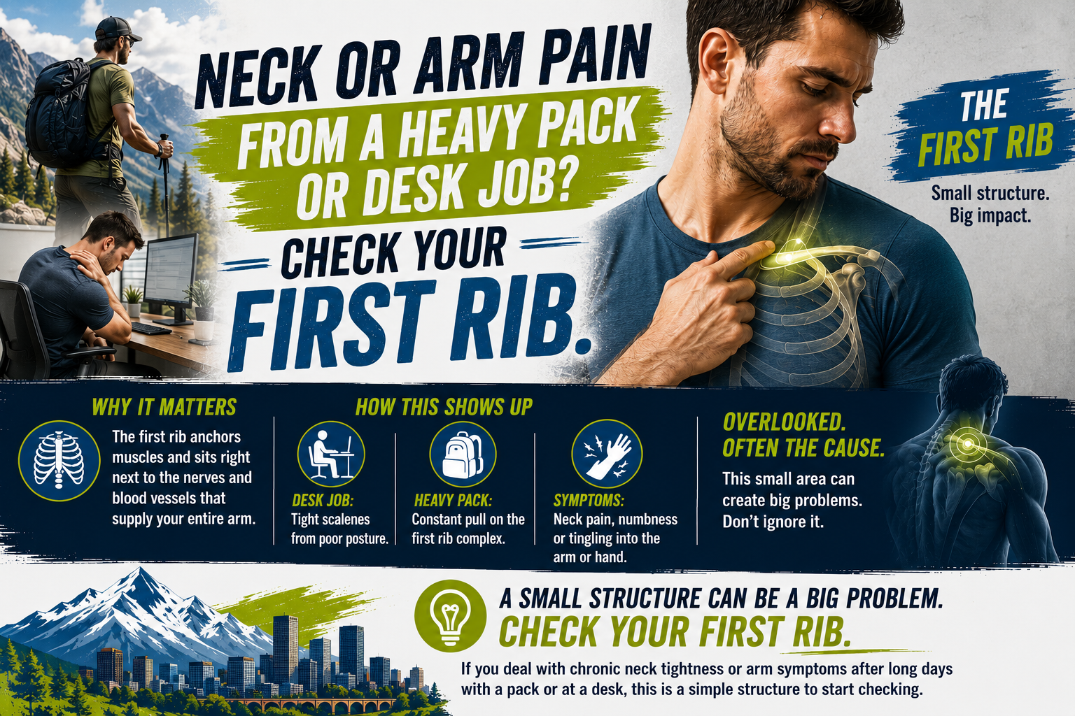 Neck or arm pain from a heavy pack or desk job? Check your first rib.