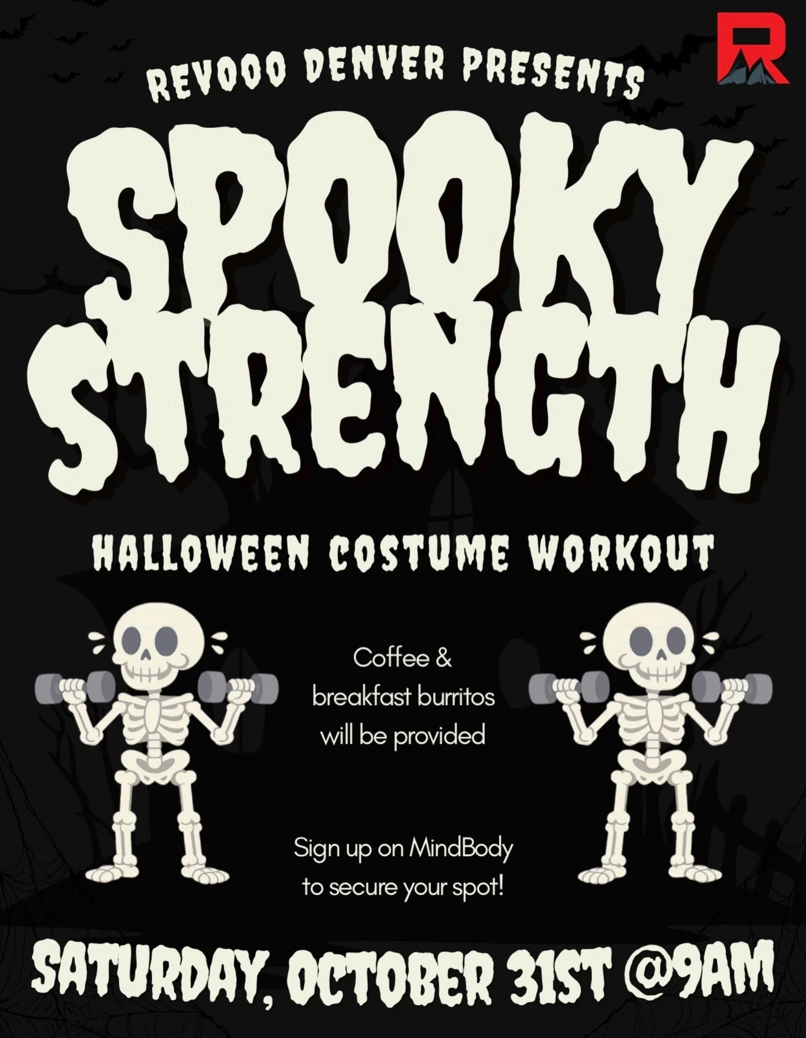 The Revoooo Halloween Spooktacular is coming for us all- use the link in our bio to secure your spot! 
👻🎃
Join us for costumes, breakfast burritos, complimentary massages, and a KILLER workout!