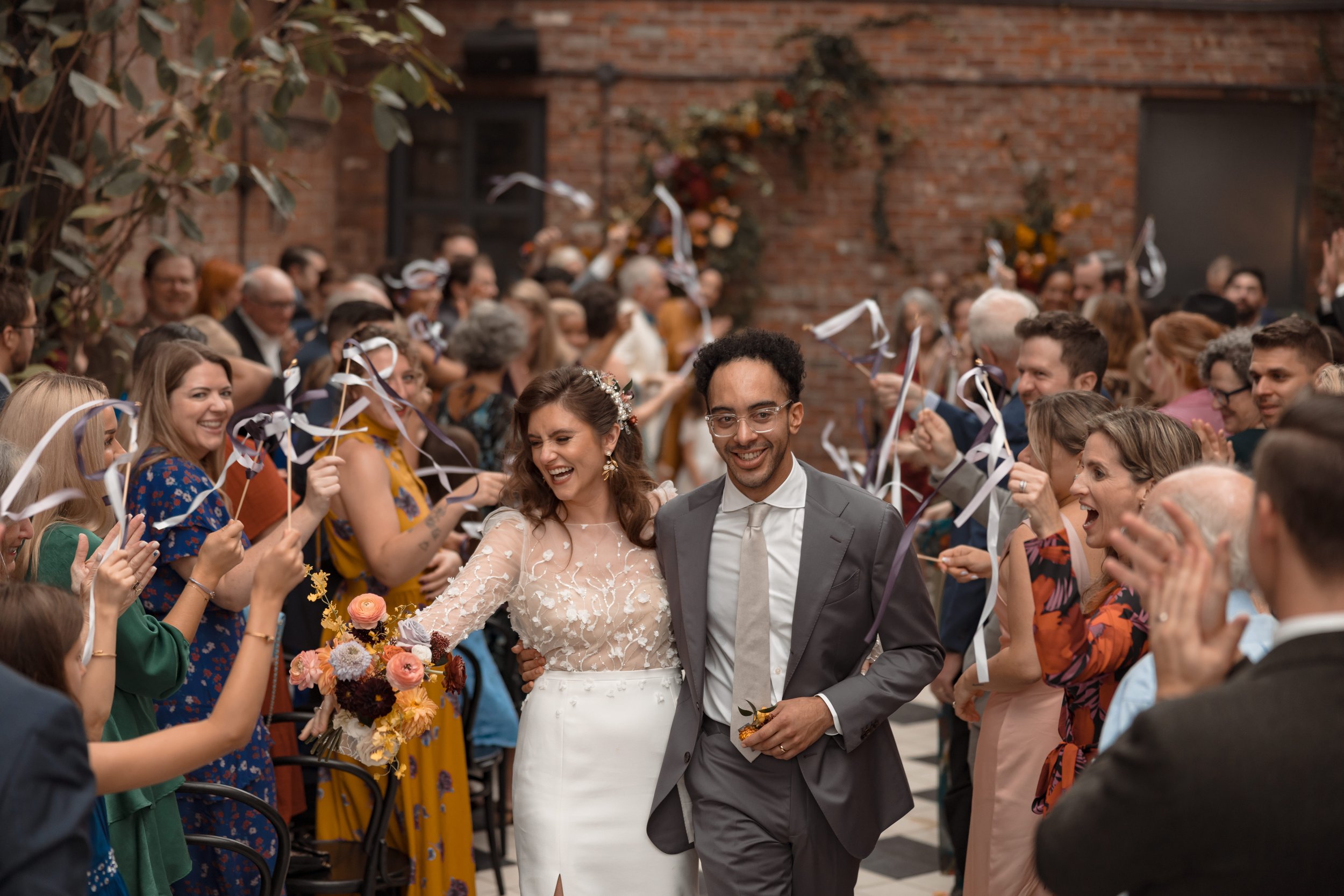 Newlyweds' Colorful Aisle Walk at the 80th Wythe Hotel, Brooklyn