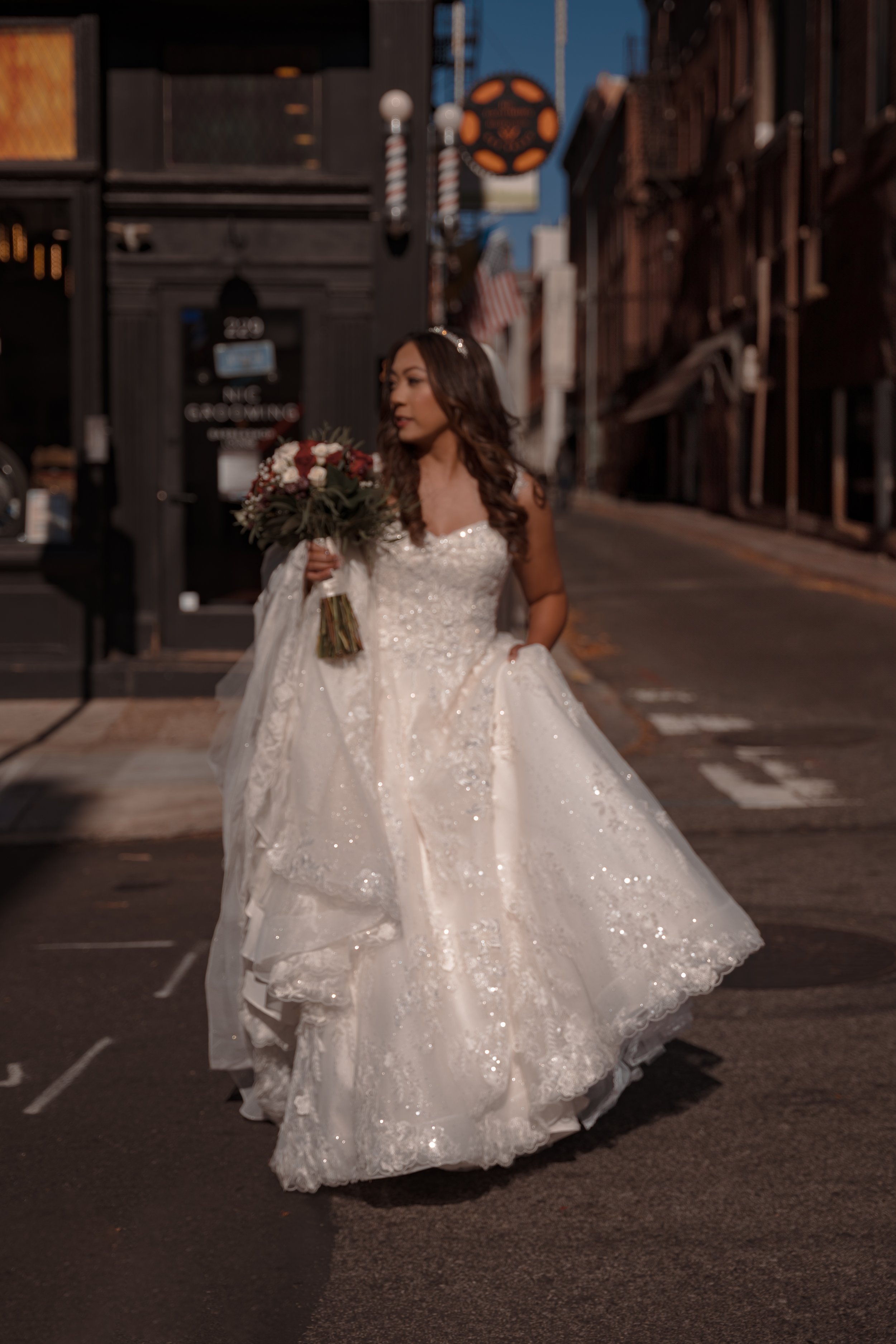 Bride's Graceful Journey to the Church in Old City Philadelphia