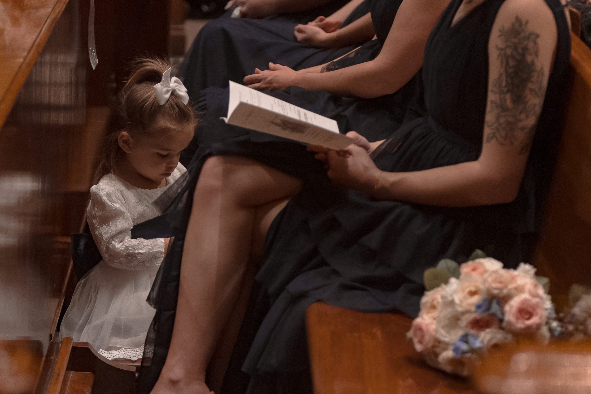 Adorable Ring Bearer's Playtime While Mom Reads Church Program