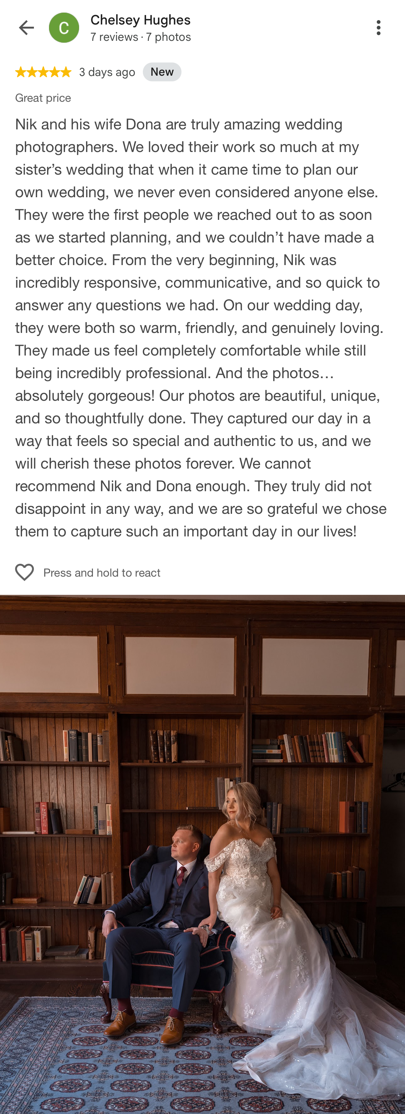 Nik and his wife Dona are truly amazing wedding photographers. We loved their work so much at my sister's wedding that when it came time to plan our own wedding, we never even considered anyone else!
