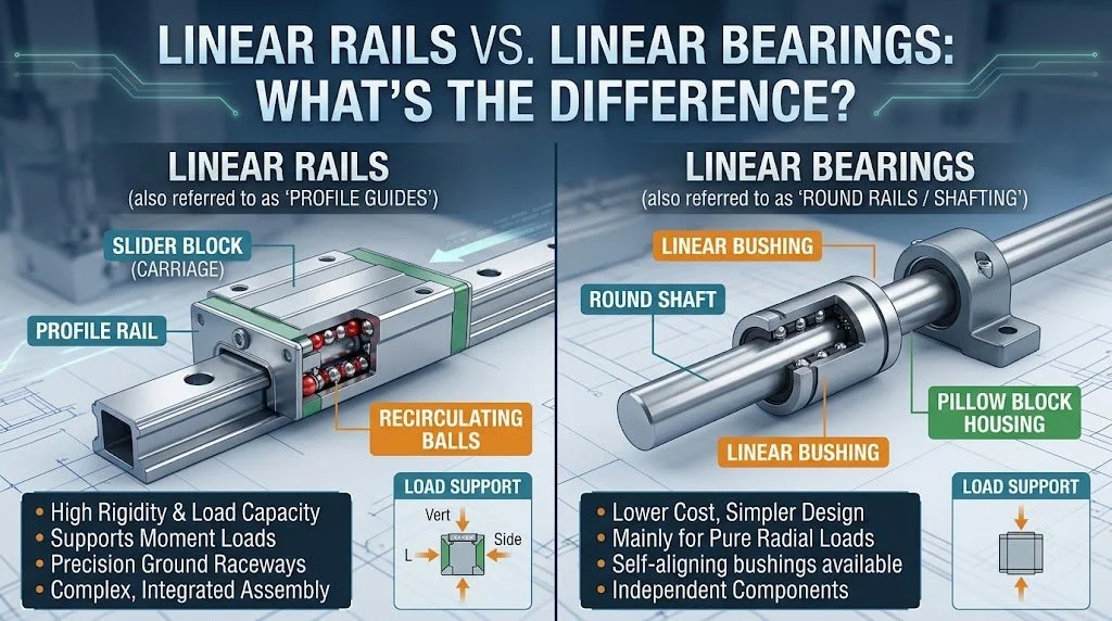 Linear Rails vs. Linear Bearings: What’s the Difference?