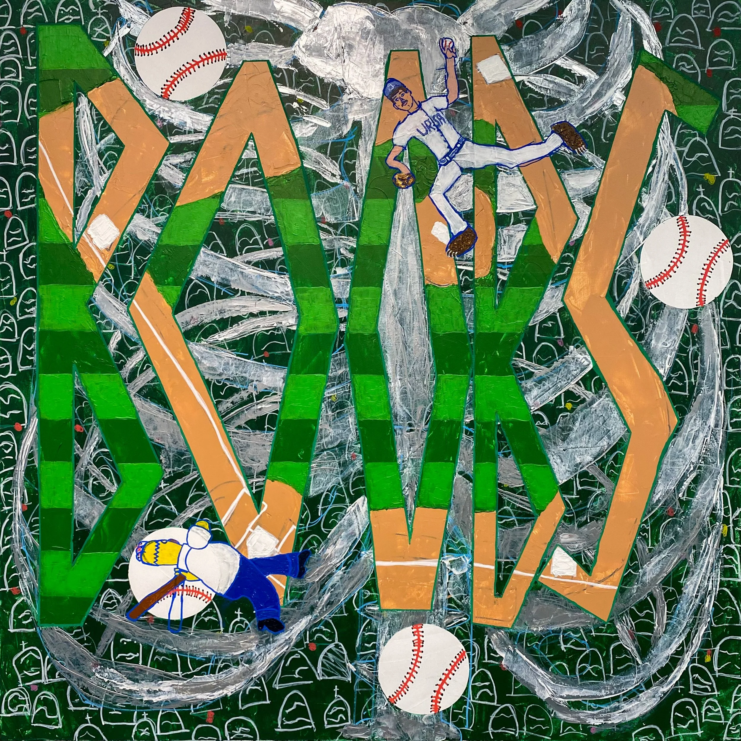 "Just Think About Baseball"
2024, 36 x 36 inches
Acrylic Painting on Canvas