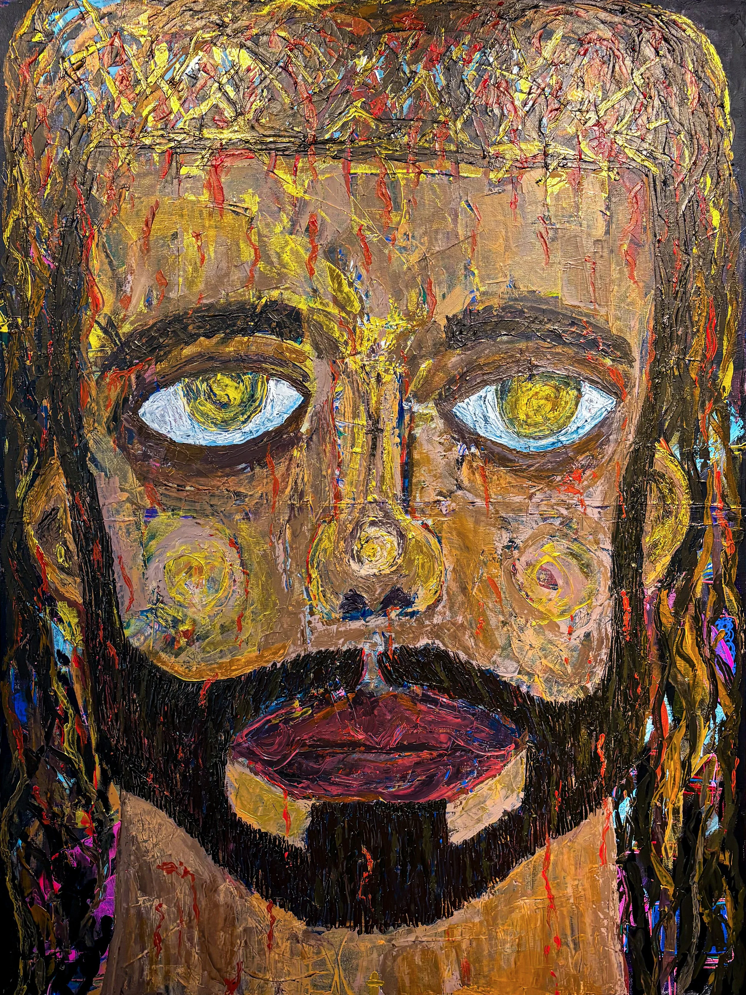 "If your Lord stared you in the eyes, Would you see him?"
2025, 36 x 48 inches
Acrylic Painting on Canvas