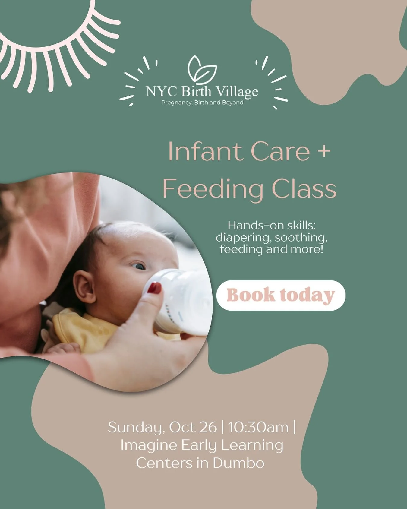 ✨ Infant Care + Feeding Class ✨

Ready to feel more confident caring for your little one? 💘

Join us Sunday, Oct 26 at 10:30am in Dumbo @imagine_elc for a hands on class where you&rsquo;ll learn diapering, soothing, feeding &amp; more guided by expe