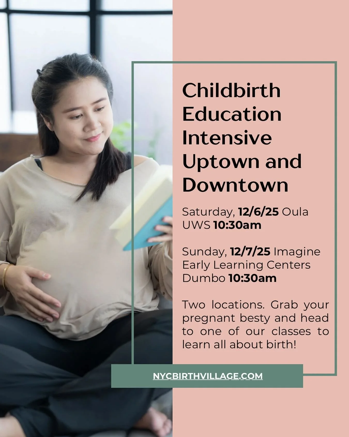 We&rsquo;re heading uptown on Dec 6th to the UWS at Oula and downtown on Sunday Dec 7th to Imagine Early Learning Centers in Dumbo for our small-group Childbirth Education Intensive. 🤍✨

Perfect for families due in the New Year. 2 locations, same cl