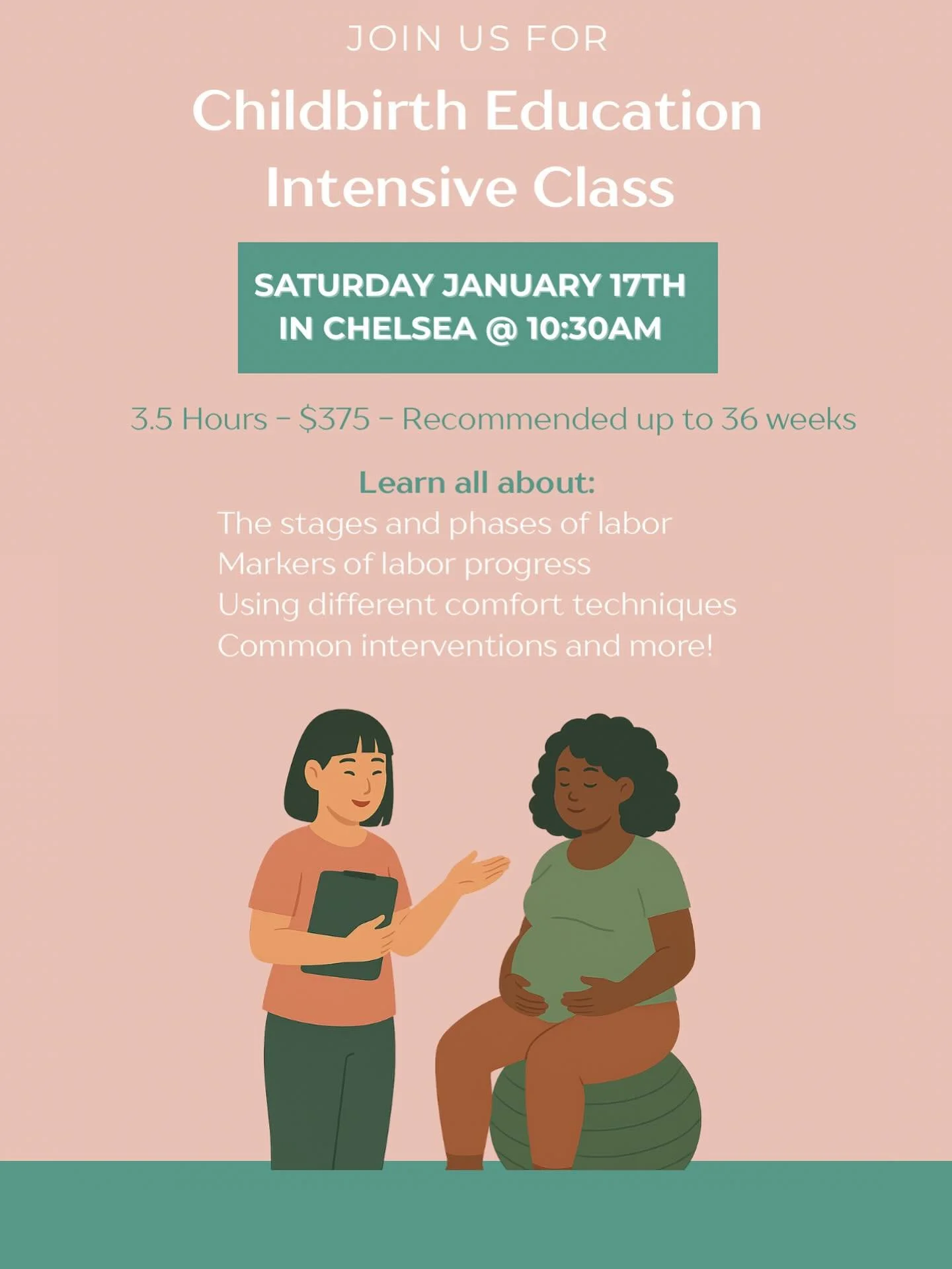 Come join us in Chelsea for our Childbirth Education Class where you can meet other pregnant folks and learn about labor and how to embrace your birth bubble! ✨

#nyc 
#labor #childbirtheducation #childbirth #cbe #birth #birthdoula #nycbirthvillage #