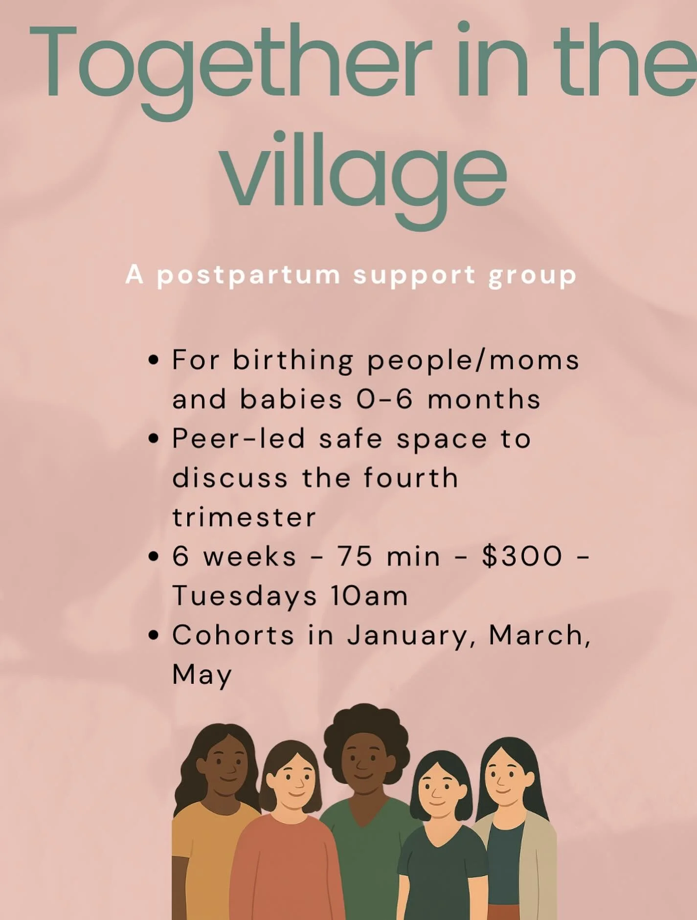 Having a new baby is a HUGE life transition. ✨ Having folks to hold space for you and support you throughout is essential. Together in the Village is a supportive, warm, welcoming space for new moms/birthing people to connect with each other. 

Join 