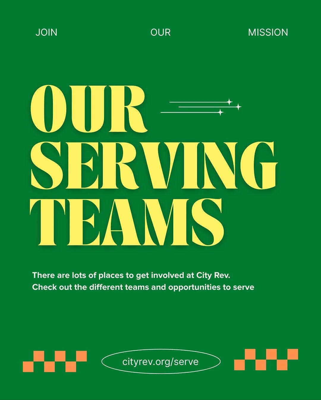 There&rsquo;s a place for YOU to serve, grow, and be part of what God&rsquo;s doing at City Rev. Check out all the ways to get involved - your team&rsquo;s waiting for you!🙌

For more information, check out cityrev.org/serve or the City Rev app!