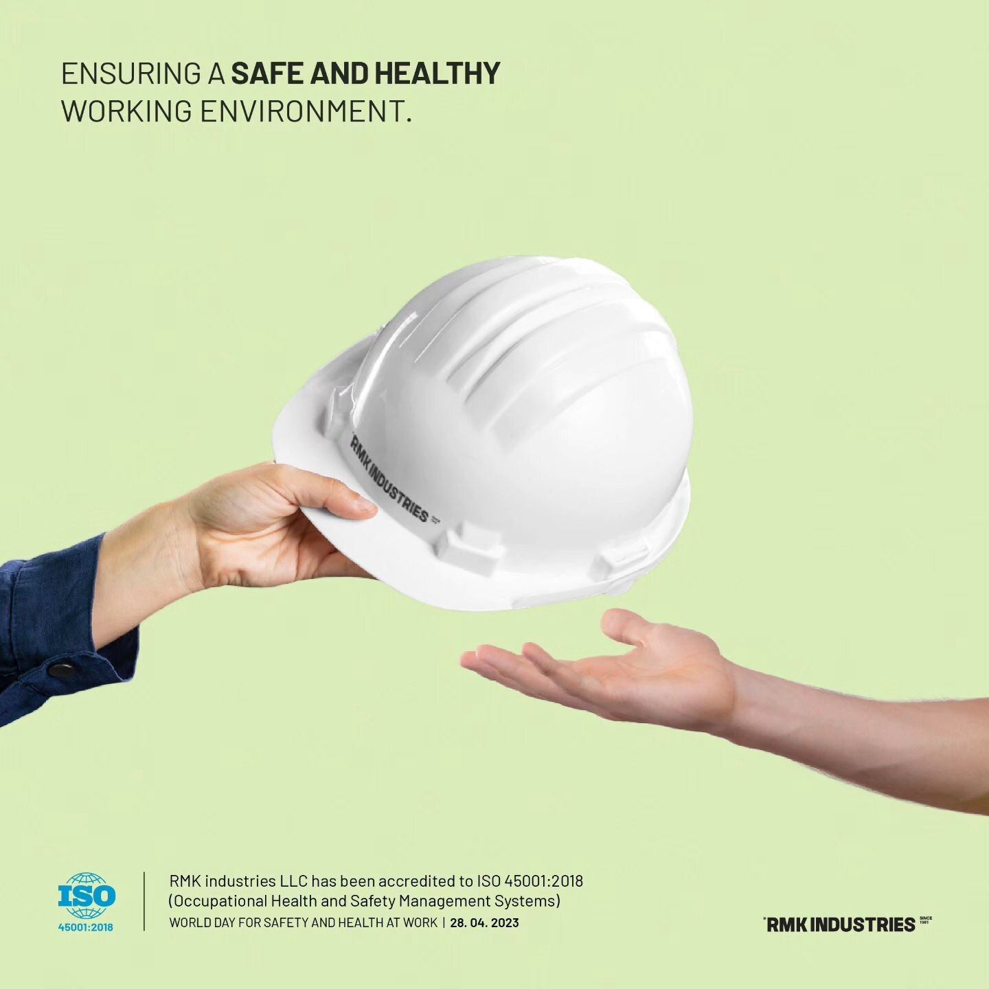 Let's make every day a safe day at work! At RMK, we always stand up for safety and health, with a certified approach to workplace wellness. 

As a proud ISO 45001:2018 certified company, we prioritize the well-being of our employees and recognize the