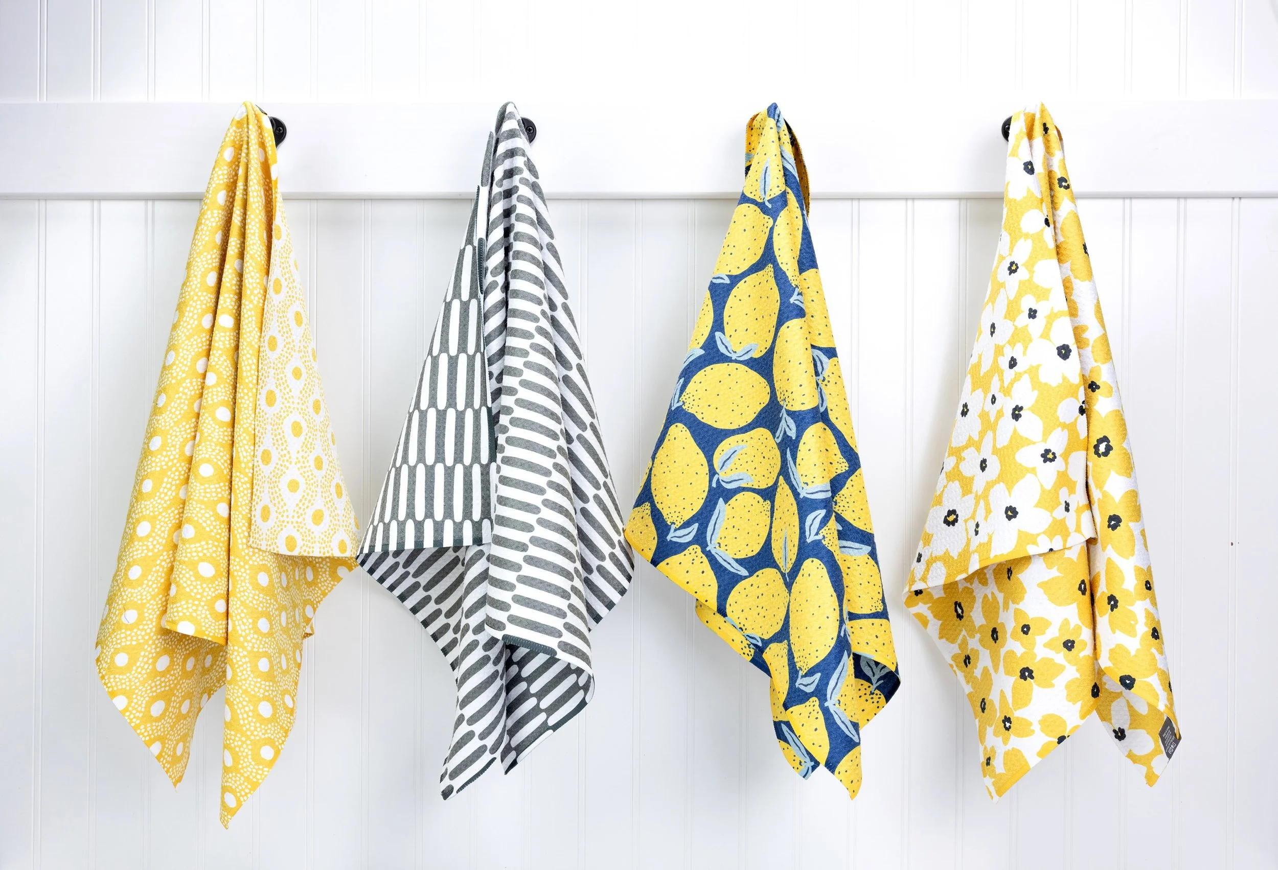 MU Kitchen Vibe dish towels are an eco-friendly line made from 85% certified recycled materials. Designed for bold style and serious performance, these 18" x 30" towels deliver superior absorbency, a soft feel, and vibrant, fade-resistant double-side