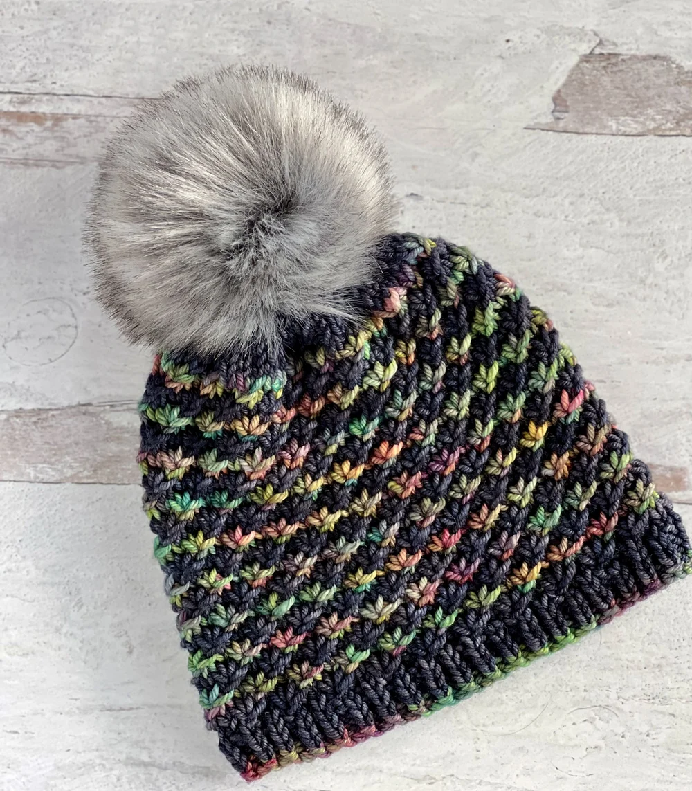 Worsted Sister Hat knitting pattern in two colors of worsted yarn