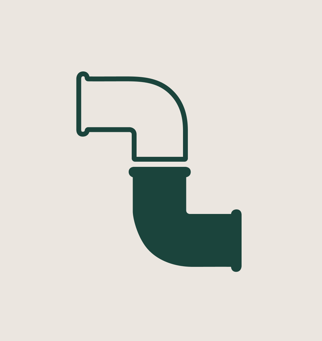 Minimalist illustration of a plumbing pipe with elbow connectors