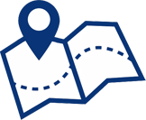 Map with a location marker and a folded paper map.