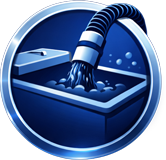 A sink with water running from the faucet into the basin.