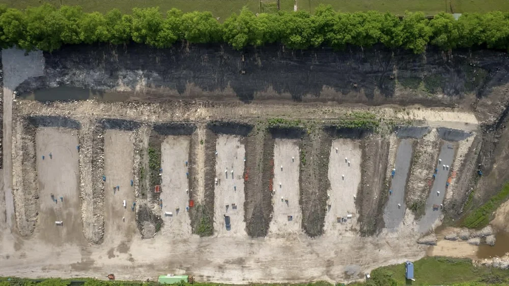 Aerial view of the 40-yard tactical bays at Rooftop Shooting Range in Trenton, TX