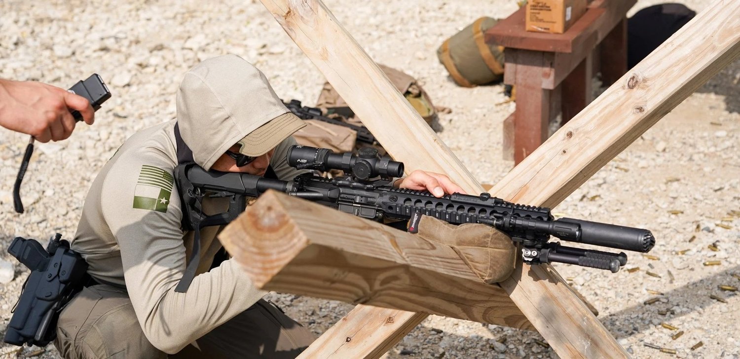 SWAT officer training on a tactical bay at Rooftop Shooting Range in Trenton, TX